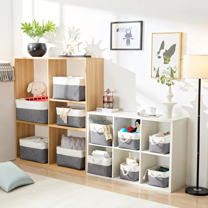 Mangata Canvas Aufbewahrungsbox 4er Set, Faltbare Aufbewahrungskörbe aus Stoff mit Griffen für Schrä