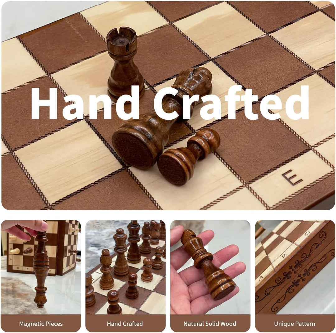 Magnetisches Schach- und Dame-Set, Brettspiele, Kinder und Erwachsene, aus Holz, faltbar, handgeschn