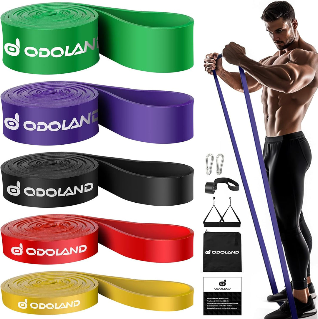 Odoland Fitnessbänder Set Pull Up Resistance Band in 5X Verschiedene Zugstärken – Expander Bänder Se