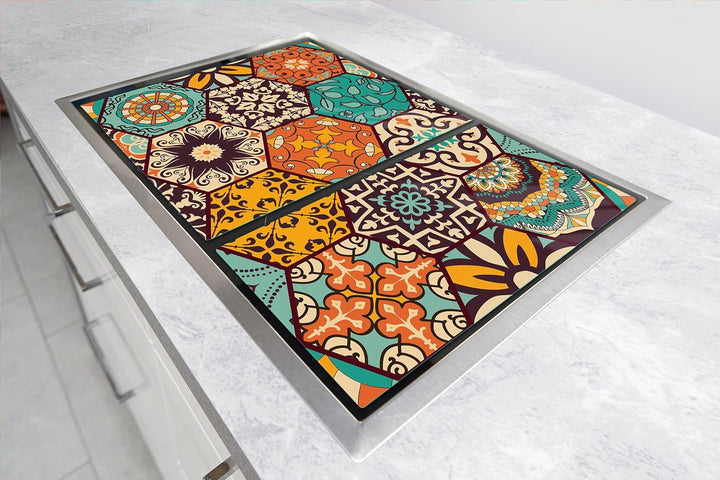 TMK ArtDeko Herdabdeckplatte 2 Teilig 35x52 + 40x52 cm - Spritzschutz Herdabdeckung – Herdschutz aus