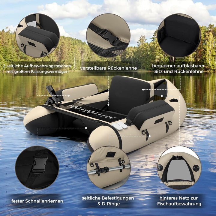 GOPLUS Bellyboot, Belly Boat bis 150 kg belastbar, aufblasbares Schlauchboot zum Angeln mit Alu Padd