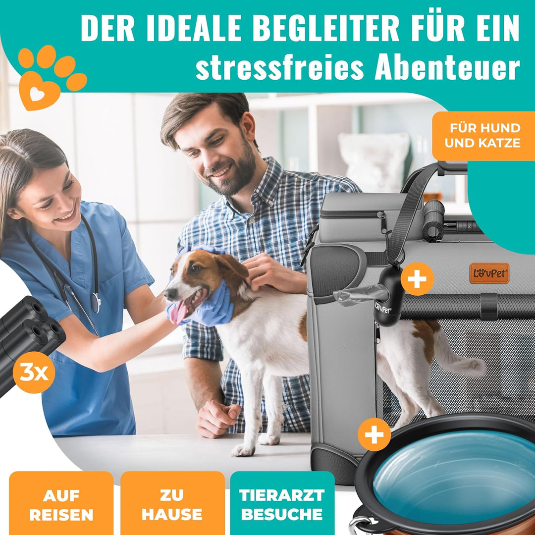 LOVPET® Transportbox Hund Katze Transporttasche XXL 92x64x64cm | Hunde-Tragetasche Faltbare Katzenta