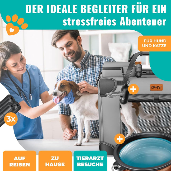 LOVPET® Transportbox Hund Katze Transporttasche XXL 92x64x64cm | Hunde-Tragetasche Faltbare Katzenta