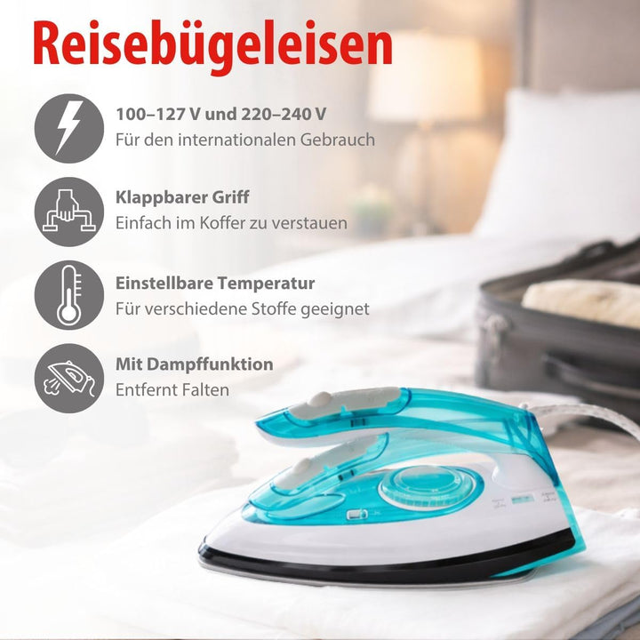 alpina Reisebügeleisen SL-9990B2 - Dual-Voltage Bügeleisen mit Dampfstoss - Klappbares Kompaktes Büg
