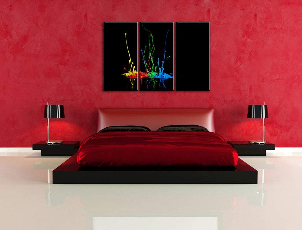Dark bunte Farbspritzer schwarz/weiss 3-Teiler Leinwandbild 120x80 Bild auf Leinwand, XXL riesige Bi