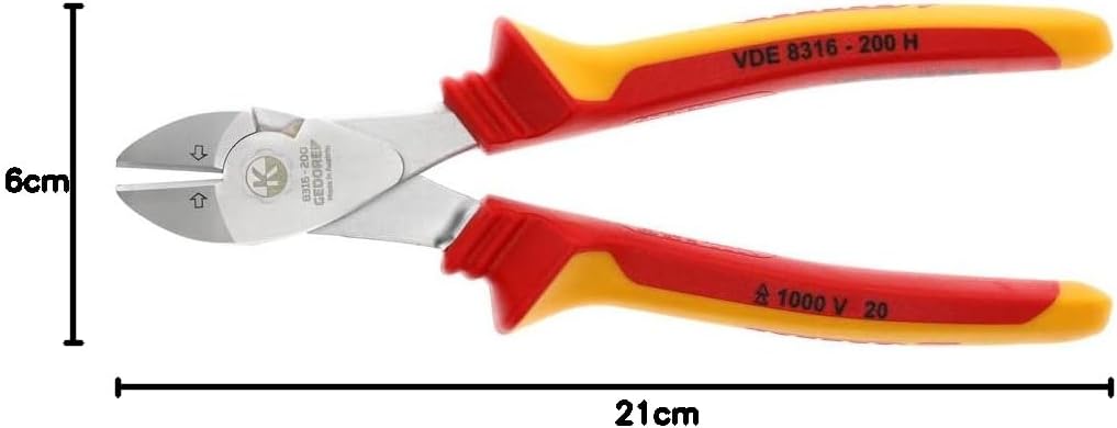 GEDORE VDE Kraft-Seitenschneider für harten (Piano-)Draht bis Ø 1,4-2 mm, isoliert, Elektrik, Länge