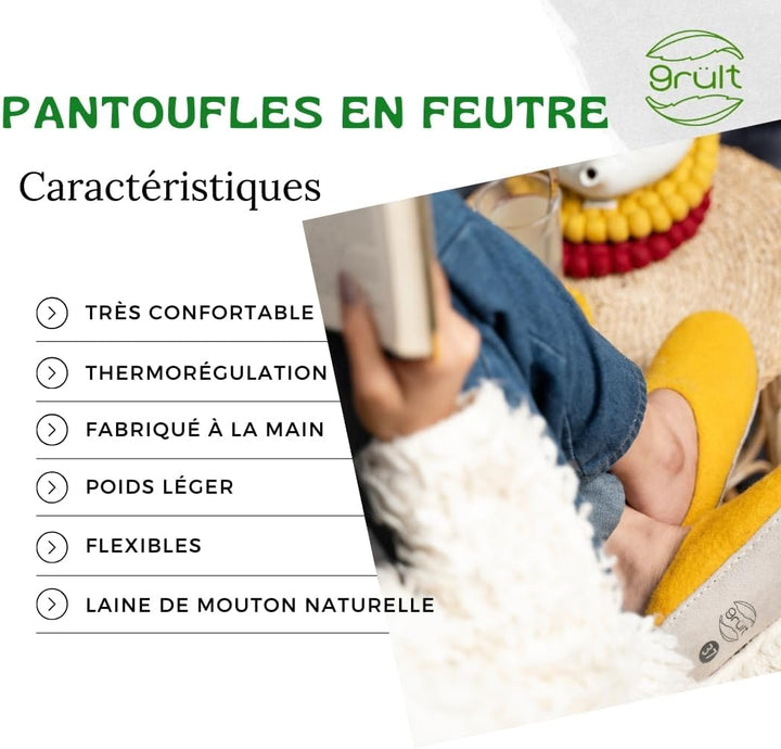 Grült Filzpantoffeln aus Wolle, Hausschuhe für Damen &amp; Herren, Kuschelig &amp; Cozy, Premiumqualität, Ru