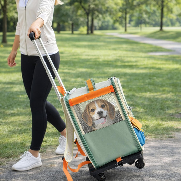 2 in 1 Haustier Rucksack mit Rollen Faltbare Transporttasche für Katze und Hund Trolley Tragetasche