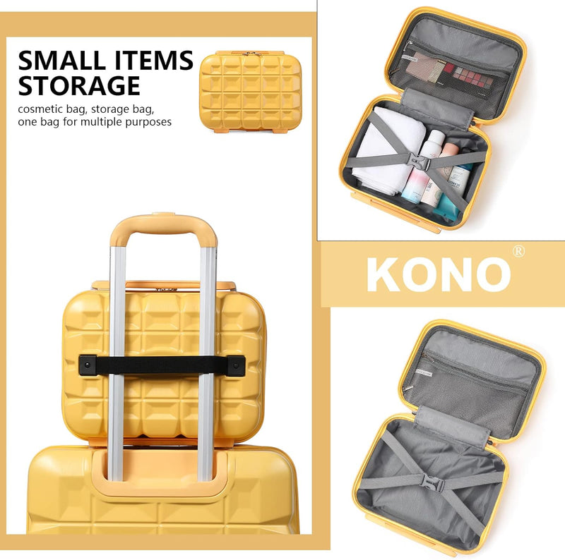 KONO Gepäck-Sets Kofferset 2 Teilig Handgepäck Koffer mit Beautycase (54cm+Kosmetikkoffer, Gelb) Gel