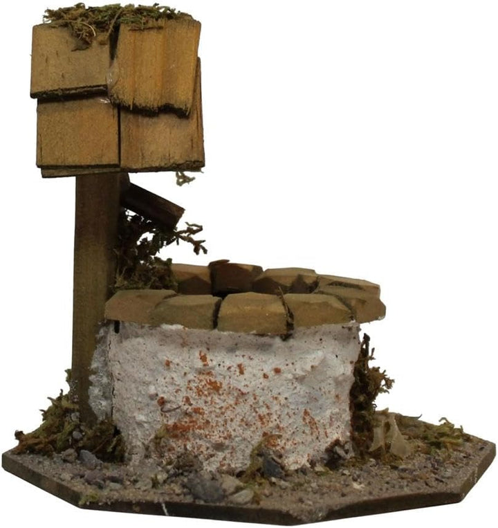ZICOM Krippenzubehör Miniaturzubehör Miniatur Brunnen rund mit Dach Höhe 8,8cm Holz Natur Unikat, Mo