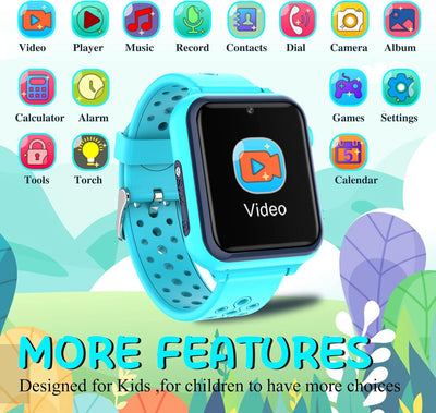 Retysaz Smartwatch Kinder, Spiele, Telefon für Mädchen und Jungen Blau, Blau