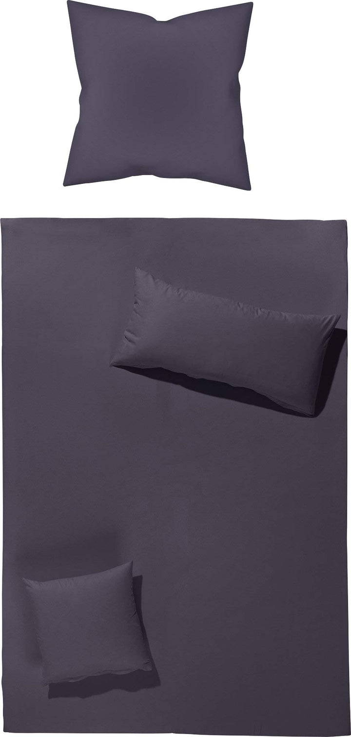 Erwin Müller Bettwäsche-Set Renforcé Würzburg, Uni, anthrazit, Grösse 155x200 cm (40x80 cm) - strapa