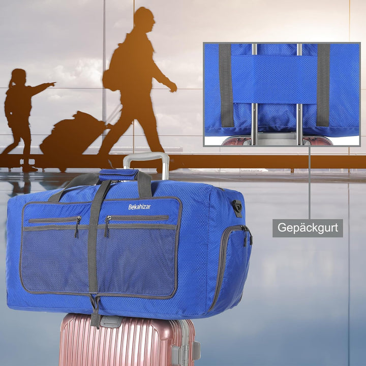 Leichte Faltbare Reisetasche 60L Grosse Travel Duffle Bag Übernachtung Taschen Verpackbar Reisegepäc
