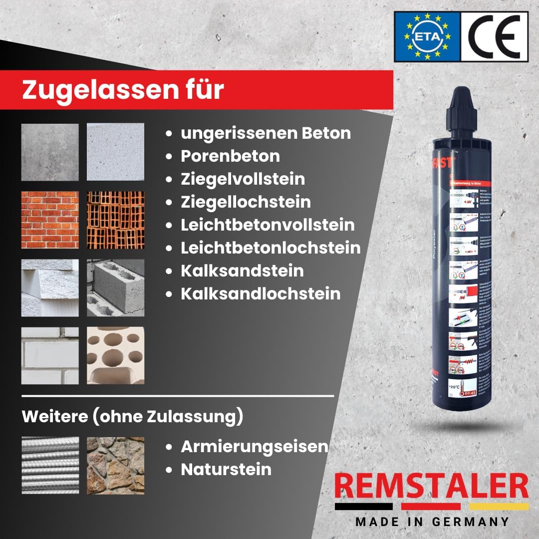 8x Remstaler VERBUNDMÖRTEL 300ml | -HÖCHSTE QUALITÄT- made in GERMANY | Injektionsmörtel | Montagemö