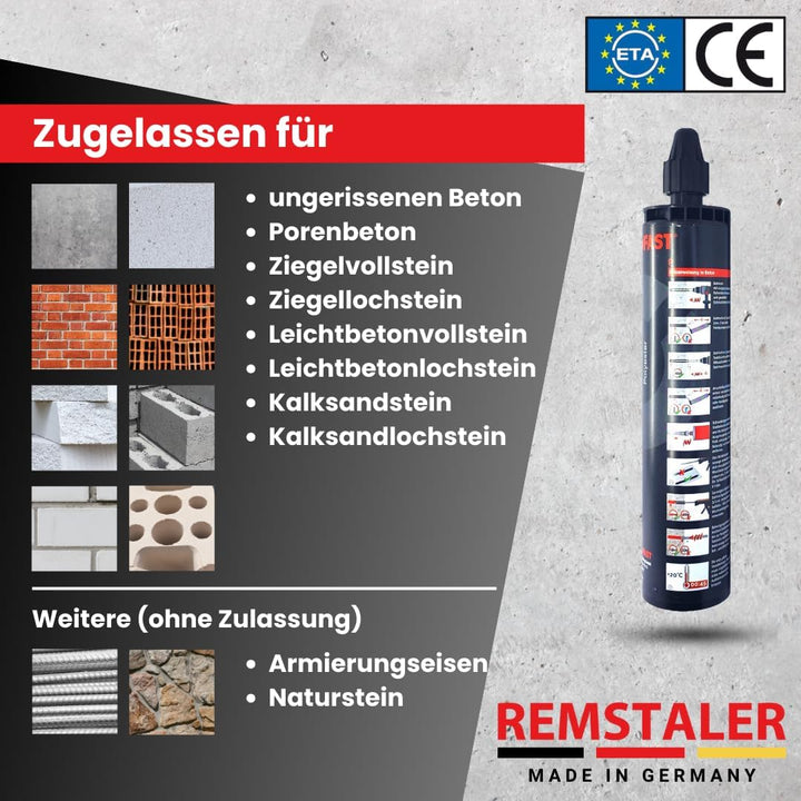 8x Remstaler VERBUNDMÖRTEL 300ml | -HÖCHSTE QUALITÄT- made in GERMANY | Injektionsmörtel | Montagemö