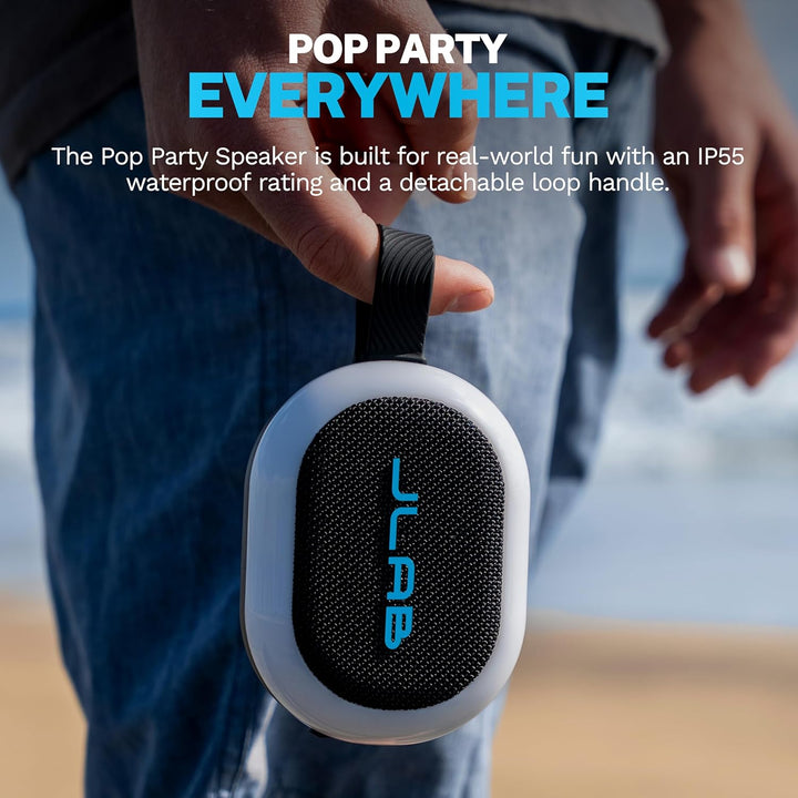 JLab Pop Party Ultrakompakter, tragbarer Bluetooth-Lautsprecher mit 8+ Std. Akku, 5W kabelloser, Kle