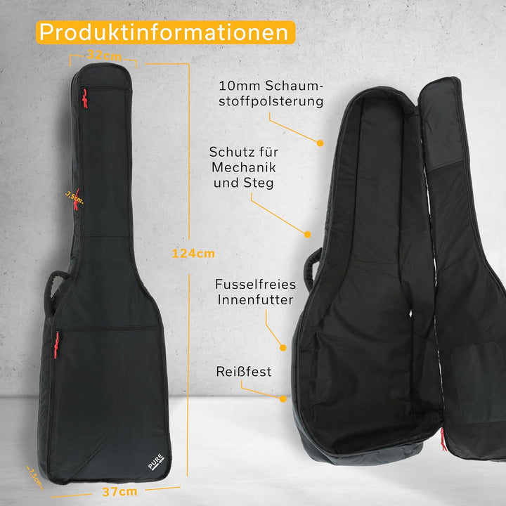 PURE GEWA Gitarren Gig-Bag Serie 110 für E-Bass, Softgriff gepolstert, grosse Notentasche, Rucksackg
