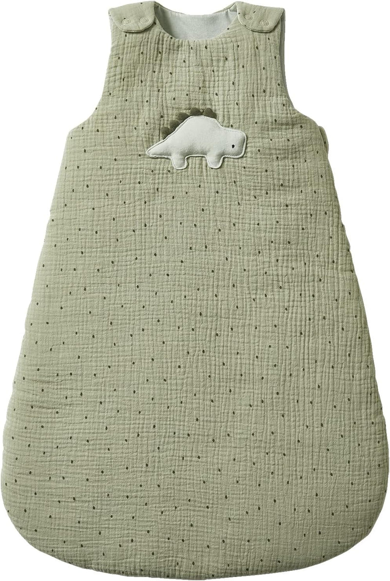 Vertbaudet Babyschlafsack ohne Ärmeln, Gaze aus Baumwolle, DINOSAURUS 0/6 m, Khaki Grün 0/6M, Grün 0
