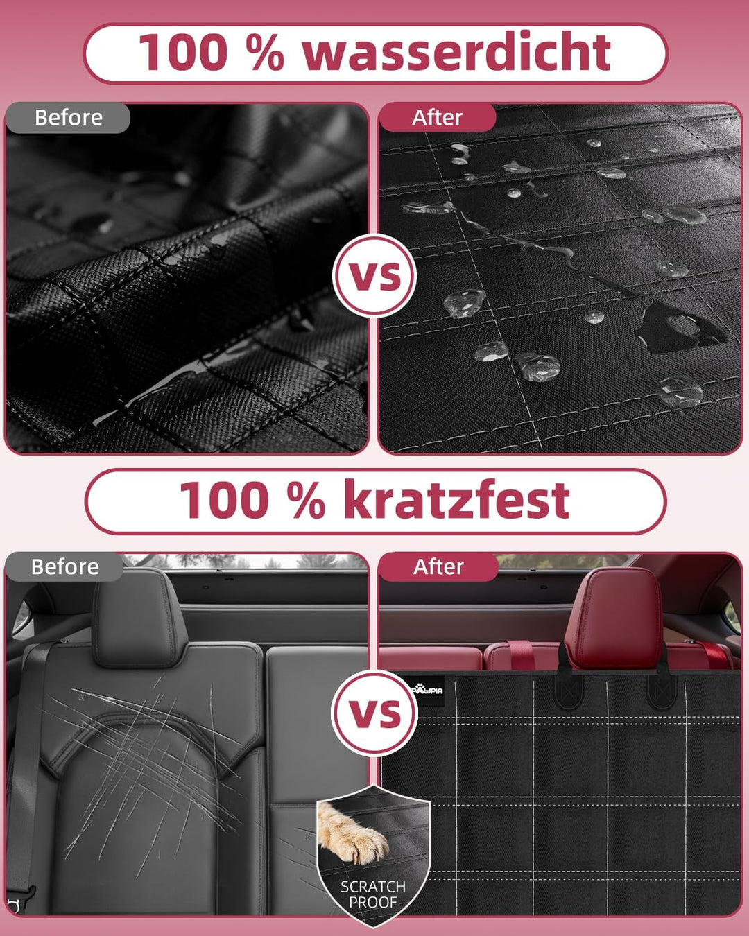 Hundedecke Auto Rückbank 100% Wasserdicht Kratzfeste Autoschondecke Hund Rücksitz mit Seitenschutz u