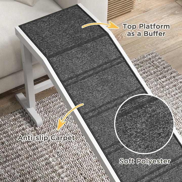 PawHut Hunde-Rampe für Bett, Haustier-Rampe für Hunde mit rutschfestem Teppich und oberer Plattform,