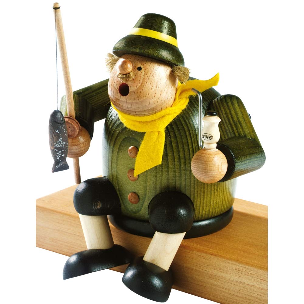 KWO Olbernhau 21562 Räuchermännchen Kantenhocker Angler, 18 cm