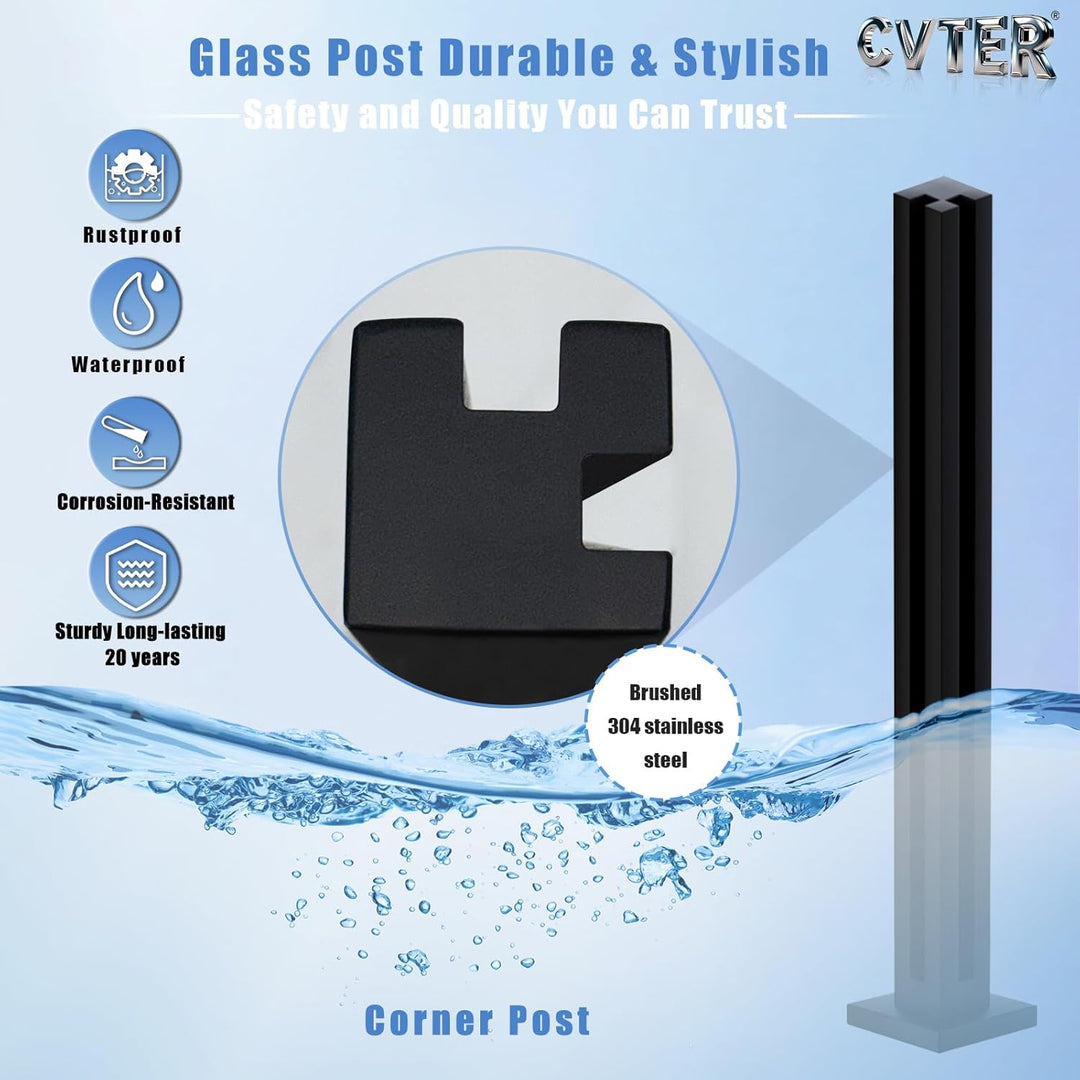 Cvter GlasGeländerpfosten, 65 cm – Glasklemme aus Edelstahl für 0,8–1,2 cm dickes, Balkongeländer gl
