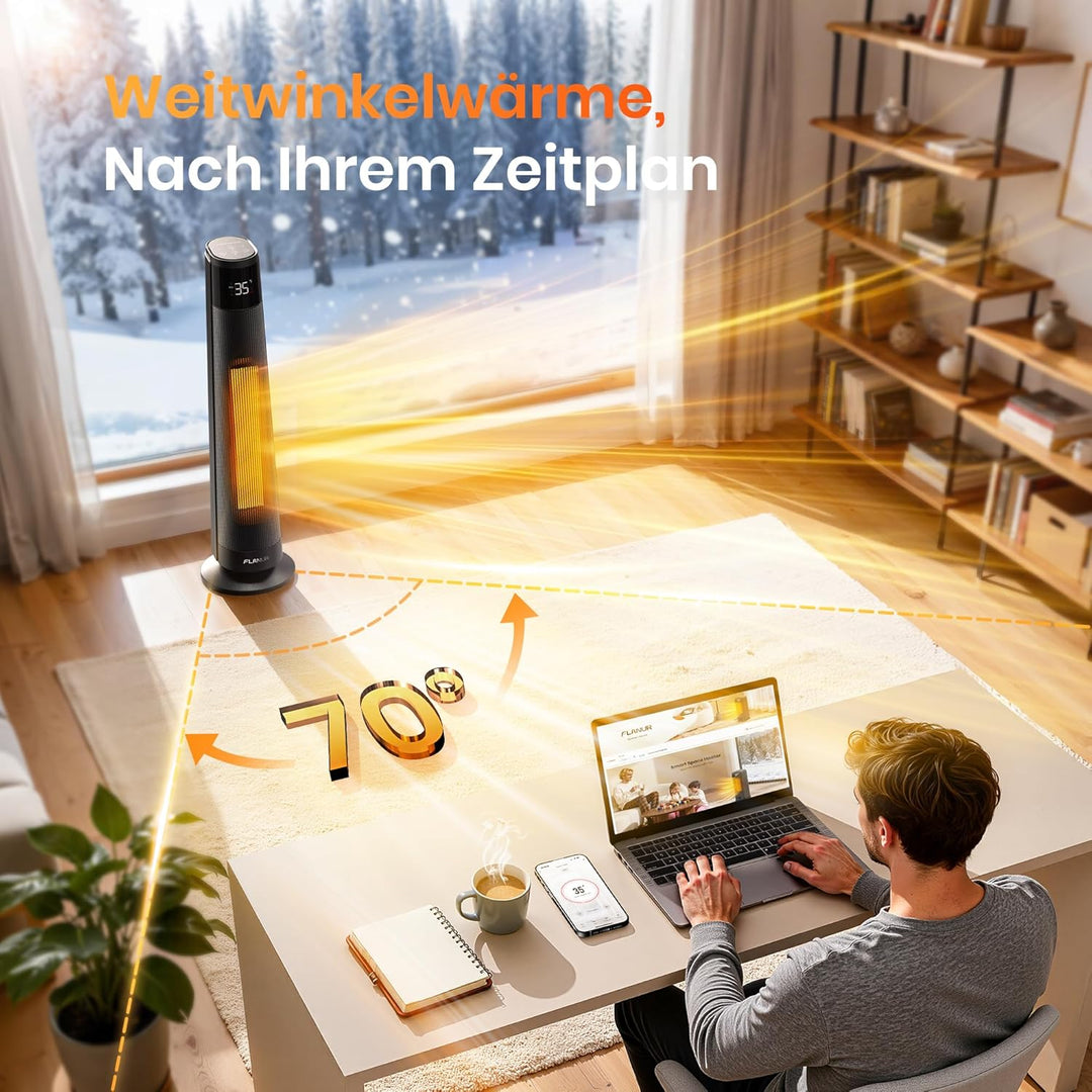FLANUR Heizlüfter Energiesparend, 2000W PTC Keramik Heizlüfter Leise, Elektroheizung mit Thermostat