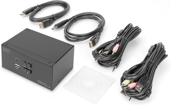 DIGITUS KVM-Switch 2-Port 4K DP Dual Display Switch 2 Computer – Dual-Monitor Input: DisplayPort, 2