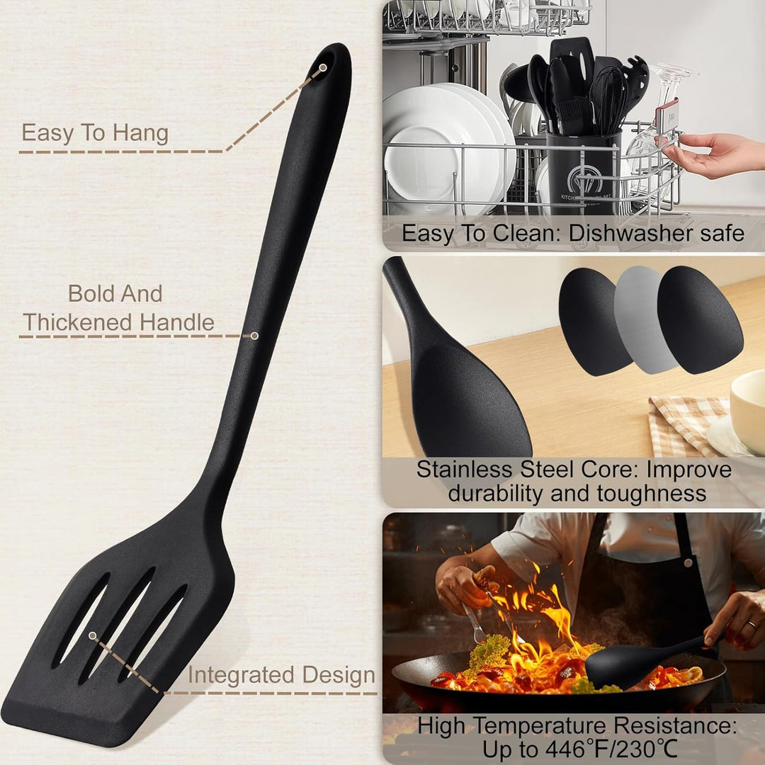 13 Stücke Küchen Kochutensilien Set, Silikon Küchenhelfer Set mit Utensilienhalter, Hitzebeständiger