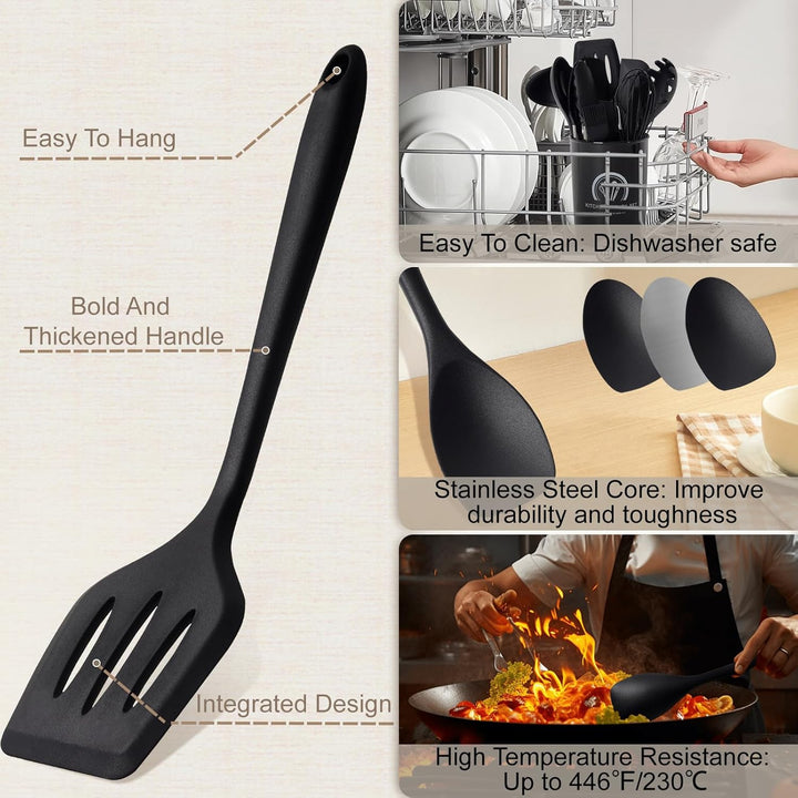 13 Stücke Küchen Kochutensilien Set, Silikon Küchenhelfer Set mit Utensilienhalter, Hitzebeständiger