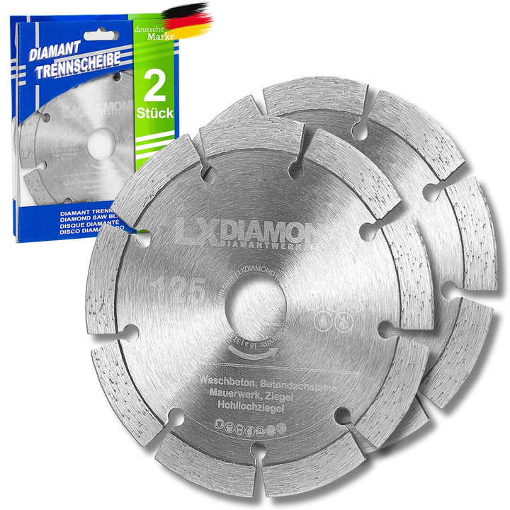 LXDIAMOND 2x Diamant-Trennscheibe 125mm x 22,23mm für Mauernutfräse 125 mm - Diamantscheibe zum Tren