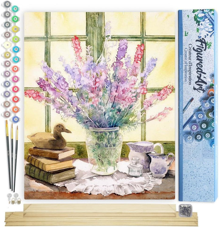 Figured'Art Malen Nach Zahlen Erwachsene Mit Rahmen Lupinen - Paint by Numbers Basteln DIY Bastelset