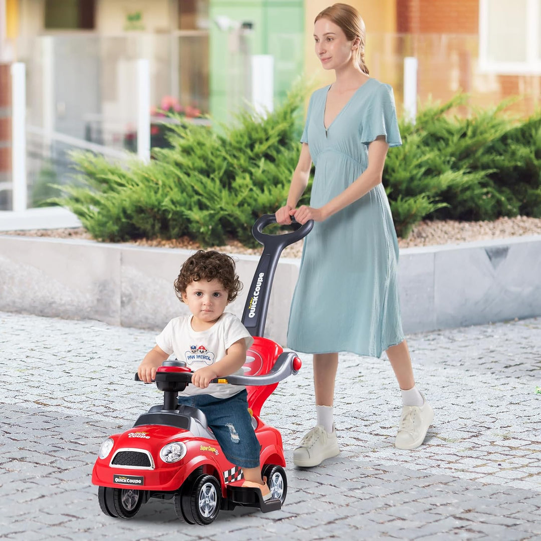 GOPLUS Kinder Rutschauto, Rutschfahrzeug mit Schiebestange, abnehmbaren Sicherheitsbügel & Rückenleh