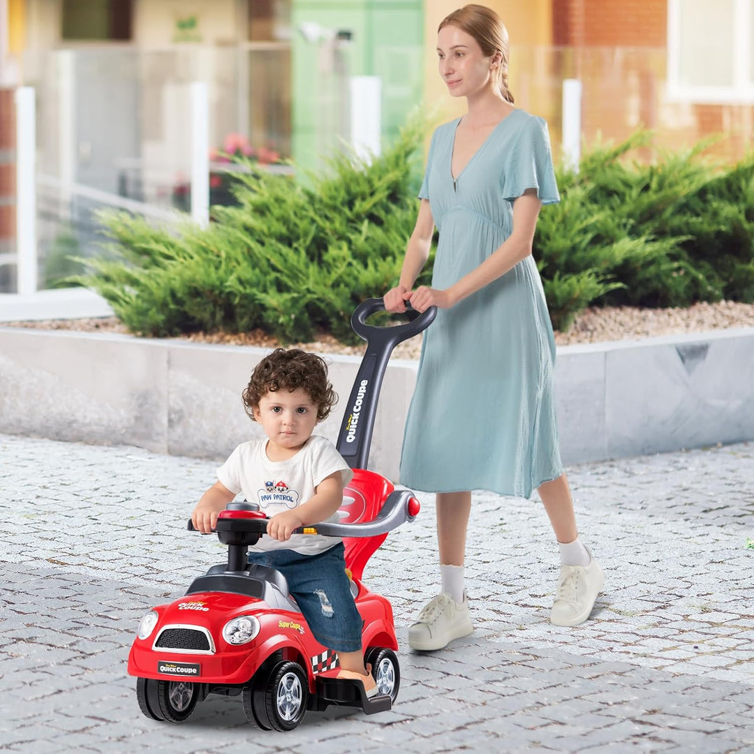 COSTWAY 3 in 1 Rutschauto Schiebeauto, Rutschfahrzeug mit abnehmbarem Schiebgriff, Schutzbügel & ver