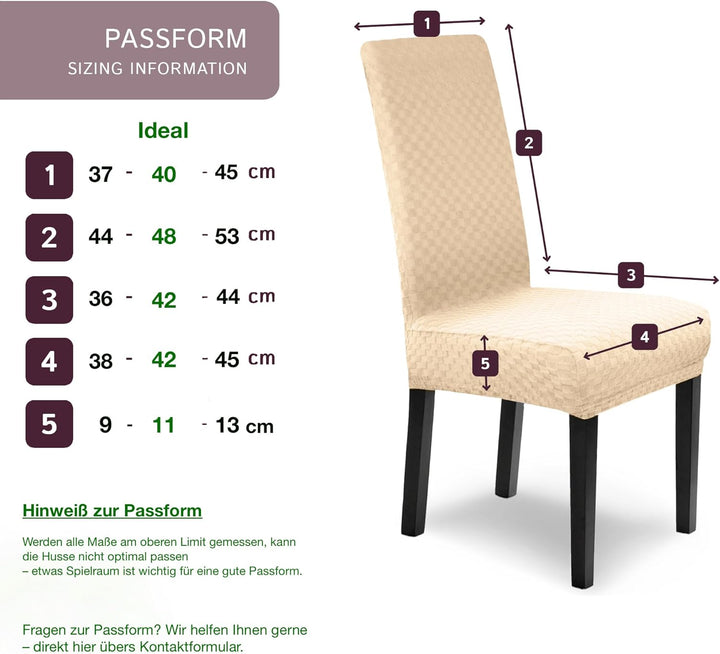 Scheffler-Home Stuhlhussen Emil Creme 4er Set Schachbrett Muster Karo 3D-Textur Stretch elastische S