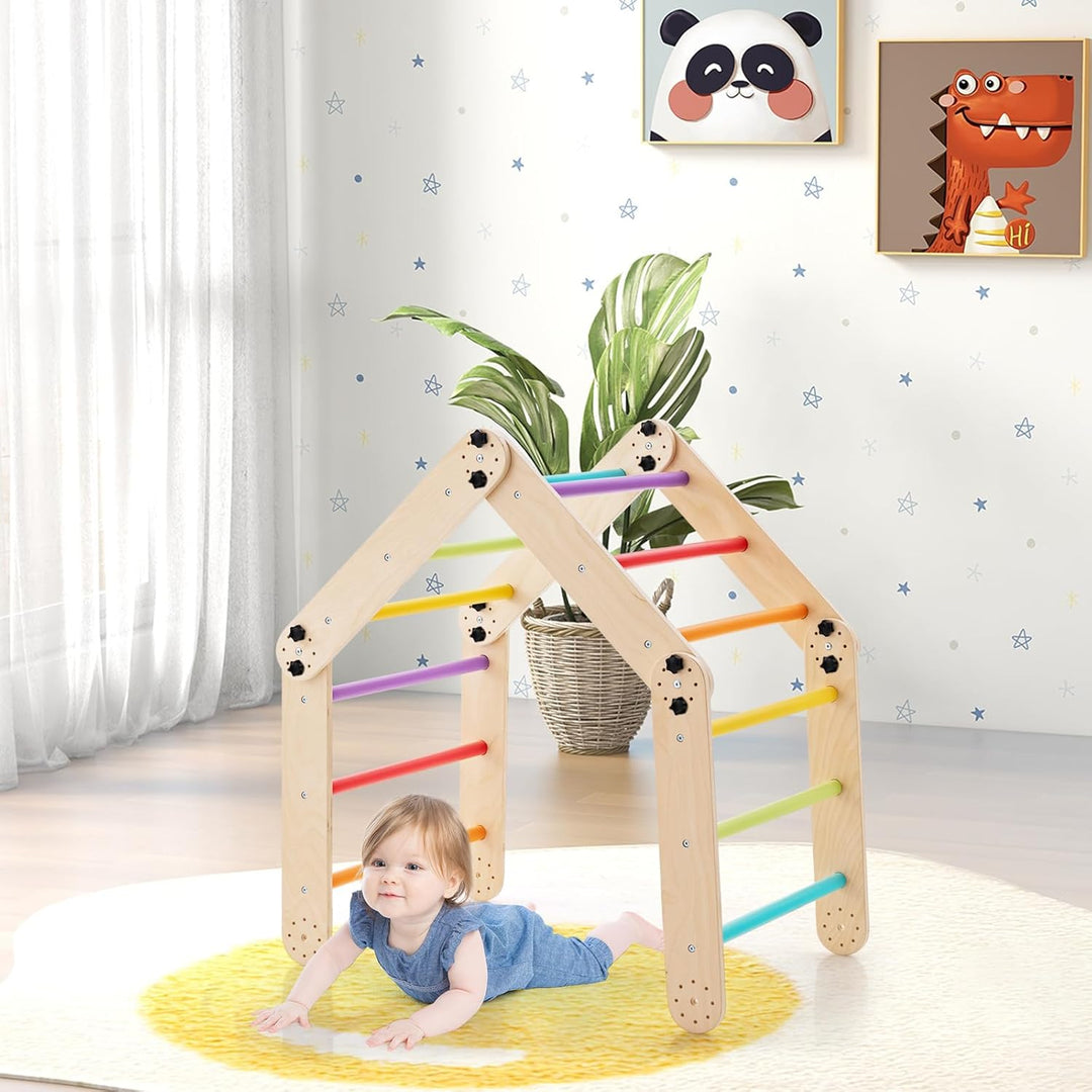 COSTWAY Klettergerüst Indoor, Kletterdreieck mit Rutsche, DIY Kletterleiter, Indoor Spielplatz umwan