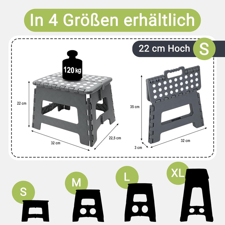 ZOLLNER Tritthocker faltbar - Klapphocker für Kinder und Erwachsene bis 120kg - Anti-Rutsch-Beschich