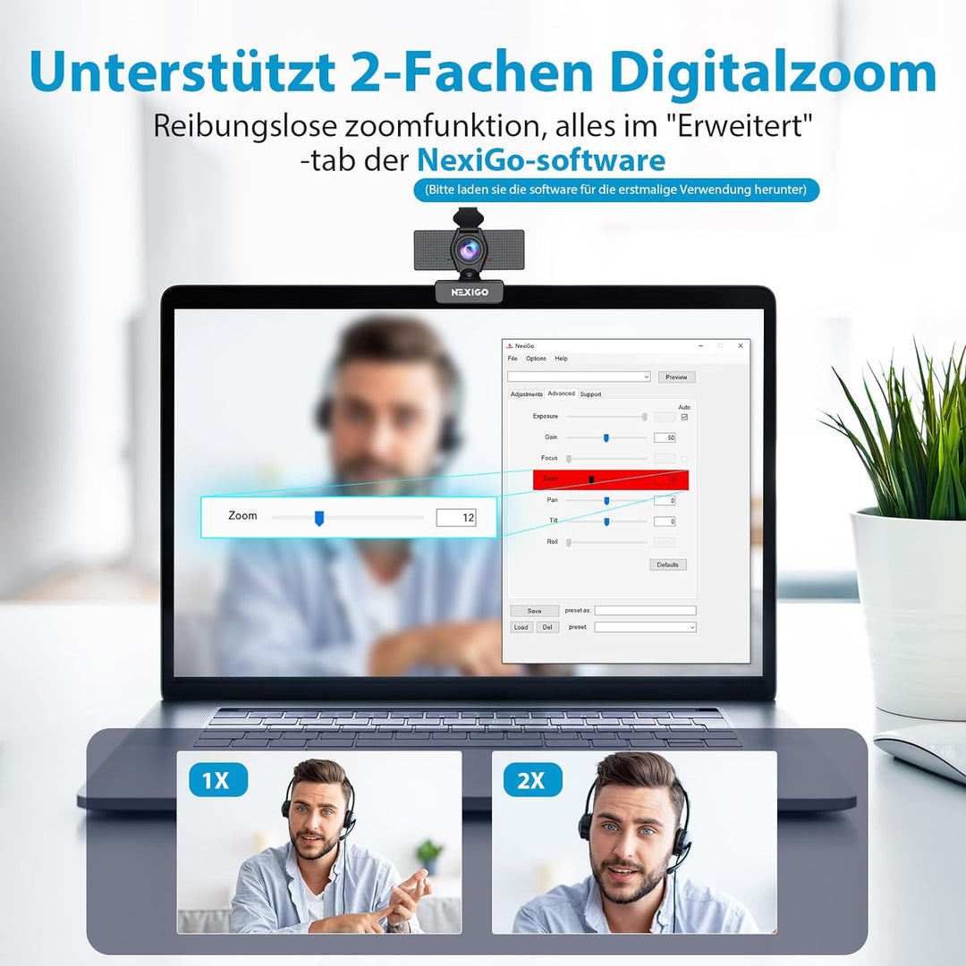NexiGo N60 1080P Webcam, HD-Webcam mit Mikrofon, Softwaresteuerung und Datenschutzabdeckung, USB-Com