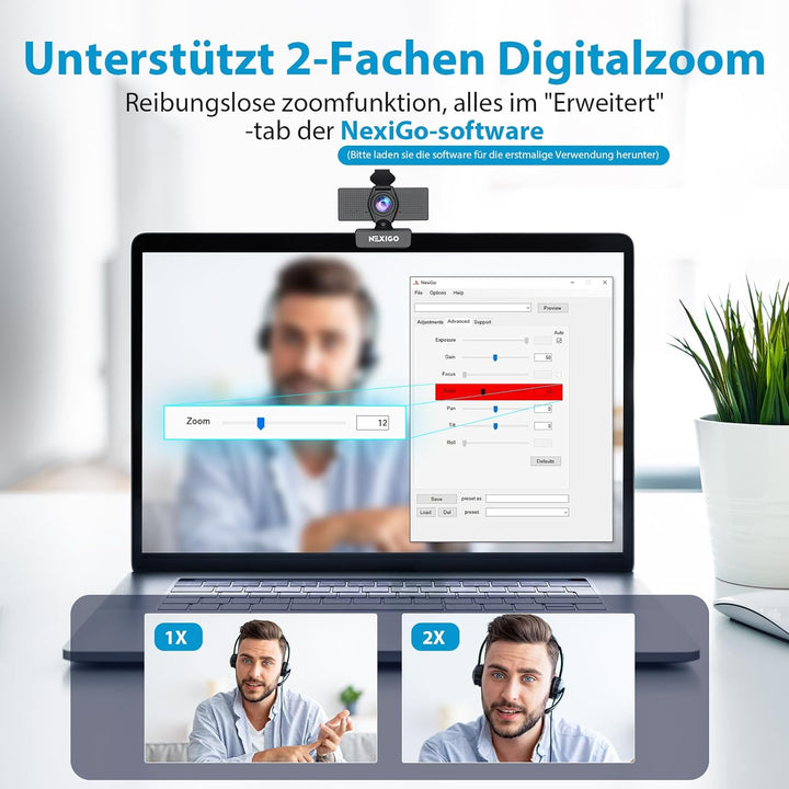 NexiGo N60 1080P Webcam, HD-Webcam mit Mikrofon, Softwaresteuerung und Datenschutzabdeckung, USB-Com