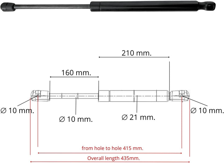 Kolben Gasfeder für Hebemechanismus Bett Behälter - Achsabstand 415 mm - 600/800/1000 Newton - 1 Kol
