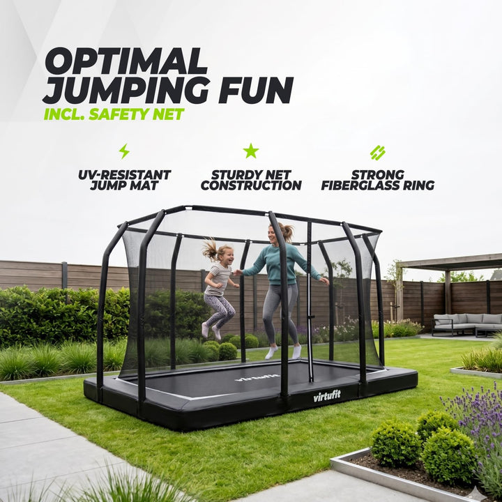 VirtuFit Premium Bodentrampolin mit Sicherheitsnetz - Schwarz - 213 x 305 cm