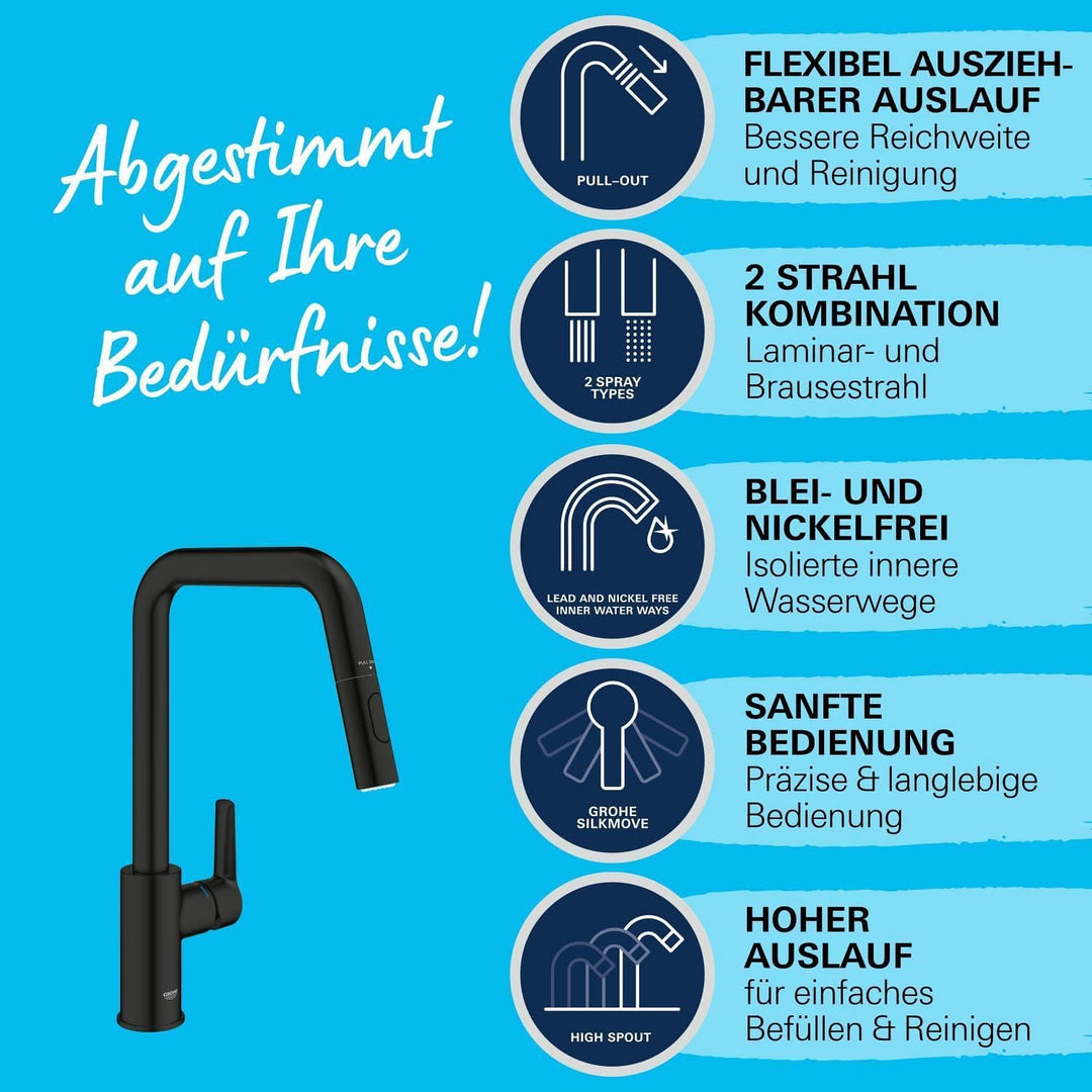 GROHE Start - Einhand- Spültischarmatur (hoher Auslauf, Schwenkbereich 360°, herausziehbare Dual Spü