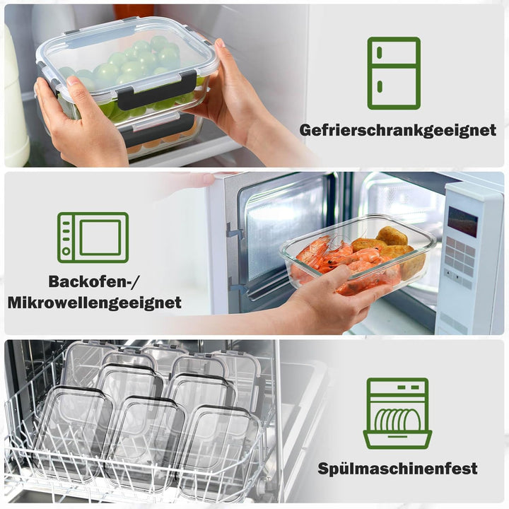 YASHE Glasbehälter mit Deckel, 10 Teile Stapelbar &amp; Luftdicht Meal Prep Boxen Glas für Spülmaschinen