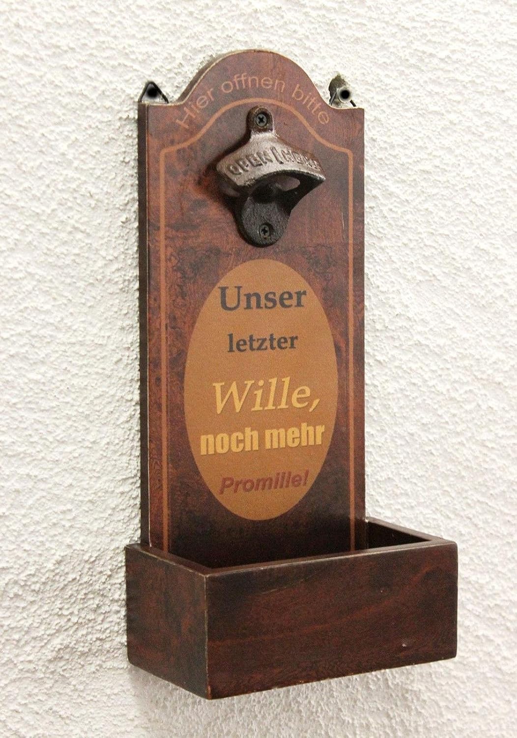 DanDiBo Wandflaschenöffner mit Auffangbehälter Holz 5093 Bieröffner 32 cm Flaschenöffner Öffner Wand