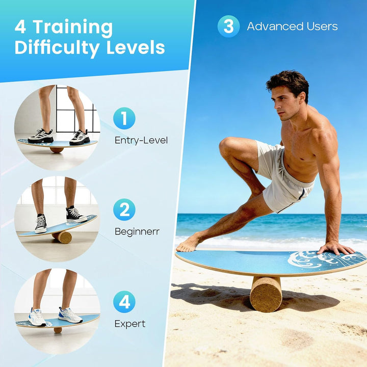 Balance Board Für Erwachsene 3-In-1,Mit Kork Rolle & Ball,Rutschfeste Oberfläche &Leise,Holz Balance