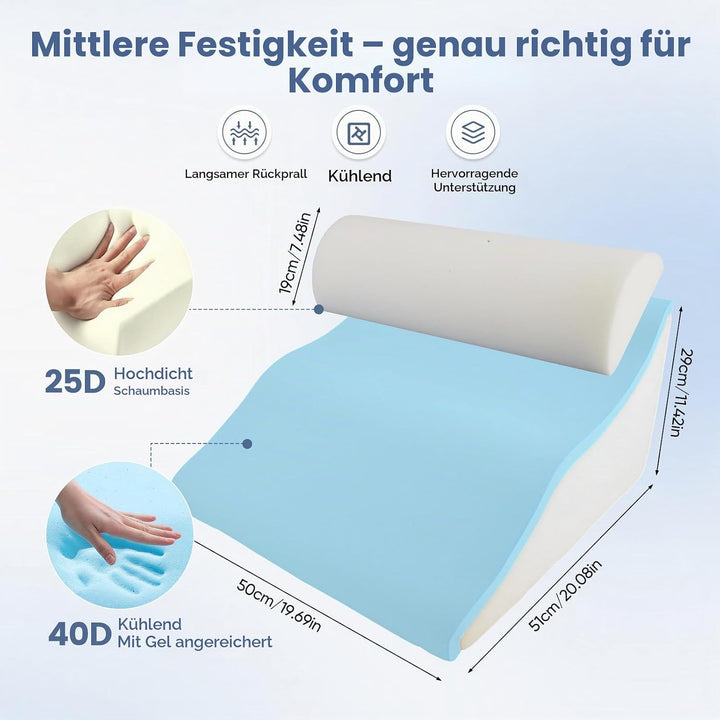Lesekissen für Bett und Sofa, Gebogenes Keilkissen Bett mit Memory-Schaum, Ergonomisches Rückenlehne