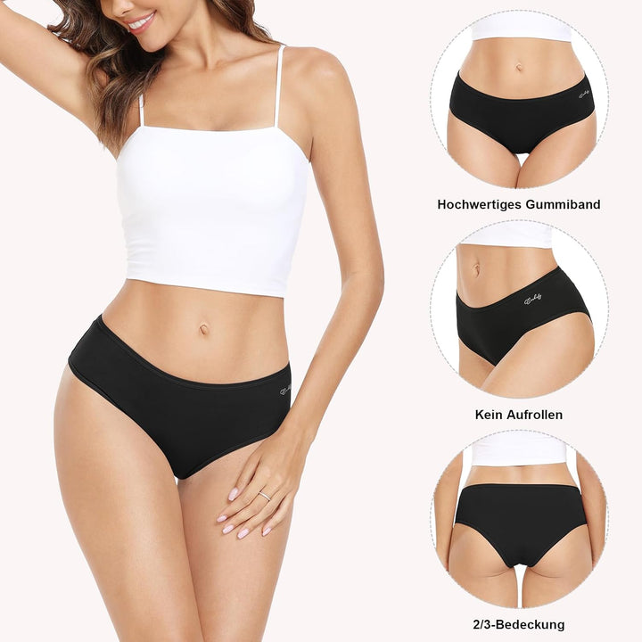 anqier Unterhosen Damen, 6er Pack Baumwolle Panties Atmungsaktiv Slips Damen Bequeme Hipster Frauen