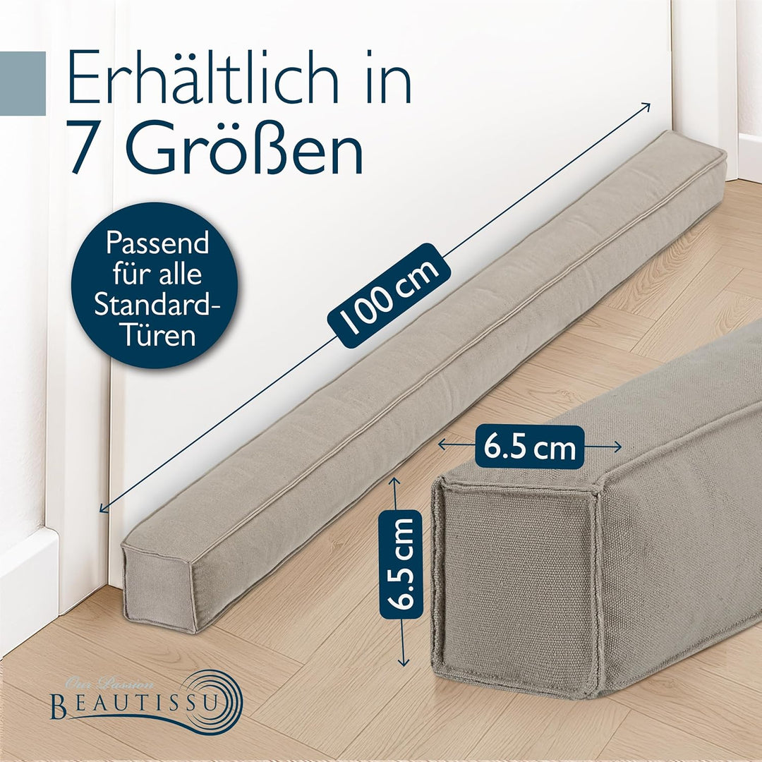 Beautissu Zugluftstopper für Türen 100cm – Wärmeschutz & Kälteschutz Türluftstopper Hellgrau – Stoff