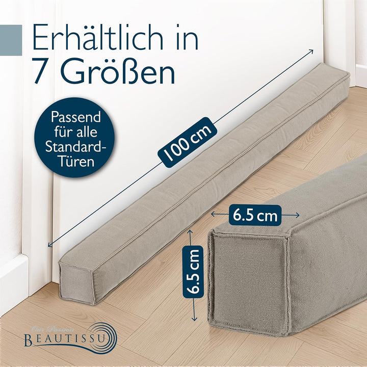 Beautissu Zugluftstopper für Türen 100cm – Wärmeschutz & Kälteschutz Türluftstopper Hellgrau – Stoff