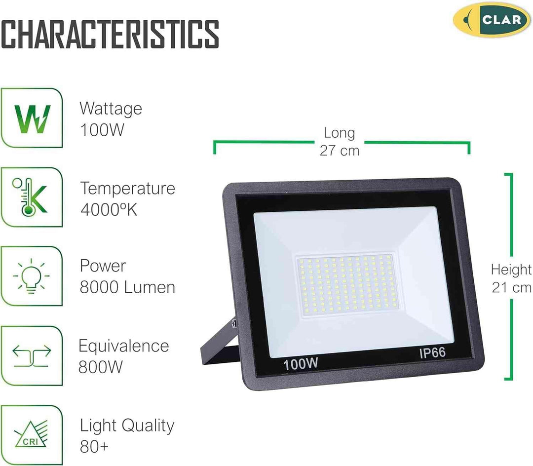 CLAR - 100W LED Strahler, 100W LED Strahler Aussen, Neutralweiss 4000ºk (Pack 2) Neutralweiss (4000º